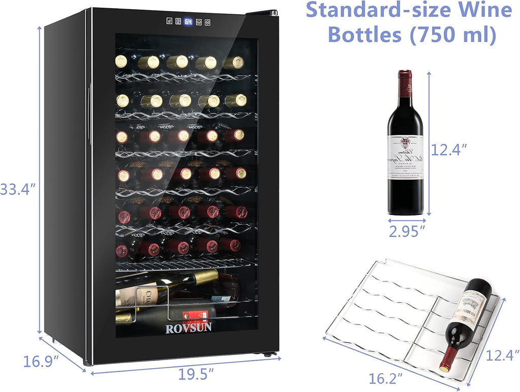 ROVSUN 34 Bottle Wine Cooler Refrigerator, Compressor Wine Fridge Chiller with Digital Temperature Display, Freestanding Single Zone Beverage Refrigerator for Red/White Wines Beer Soda