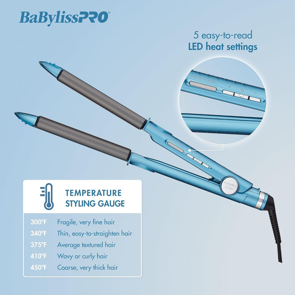 BaBylissPRO Nano Titanium Flat Iron Hair Straightener, 1' Curved Styler for Professional Salon Results and All Hair Types