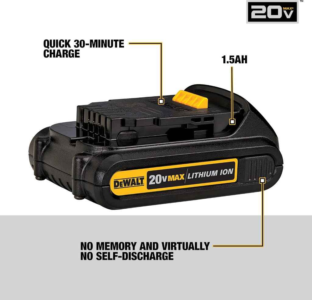 DEWALT 20V Max Cordless Drill Combo Kit, 2-Tool with 1.5 Ah 20V Li-Ion Compact Battery (DCK240C2 & DCB201)