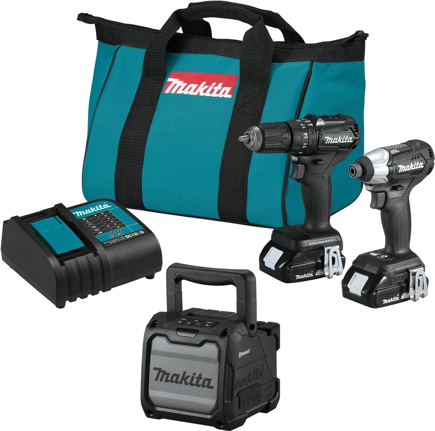 Makita CX203SYBXRM 18V LXT® Lithium-Ion Sub-Compact Brushless Cordless 2-Pc. Combo Kit with Job Site Speaker (1.5Ah)