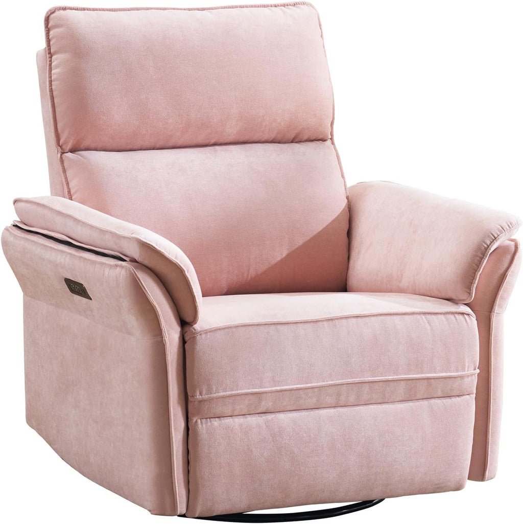 Power Nursery Rocking Chair with Massage and Heat,Swivel Rocker Recliner with Adjustable Headrest,Glider Recliner Nursery Chair for Breastfeeding,Nursery Rocker Recliner for Living Room,Pink