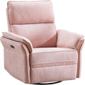 Power Nursery Rocking Chair with Massage and Heat,Swivel Rocker Recliner with Adjustable Headrest,Glider Recliner Nursery Chair for Breastfeeding,Nursery Rocker Recliner for Living Room,Pink