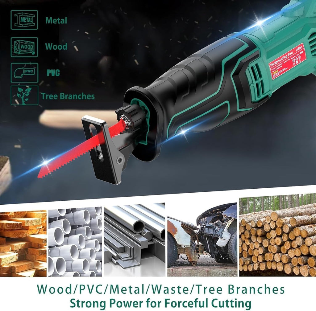 HYCHIKA 6.2A Mini Circular Saw with 3 Blades, Reciprocating Saw, 30W LED Work Light, 3-Tool Power Tool Set Combo Kit