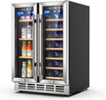 Mojgar Wine and Beverage Refrigerator, 24 Inch Dual Zone Wine Fridge with Two Safety Locks, Under Counter Wine Cooler Fridge Built-In or Freestanding, Holds 20 Bottles and 57 Cans (Double Glass Door)