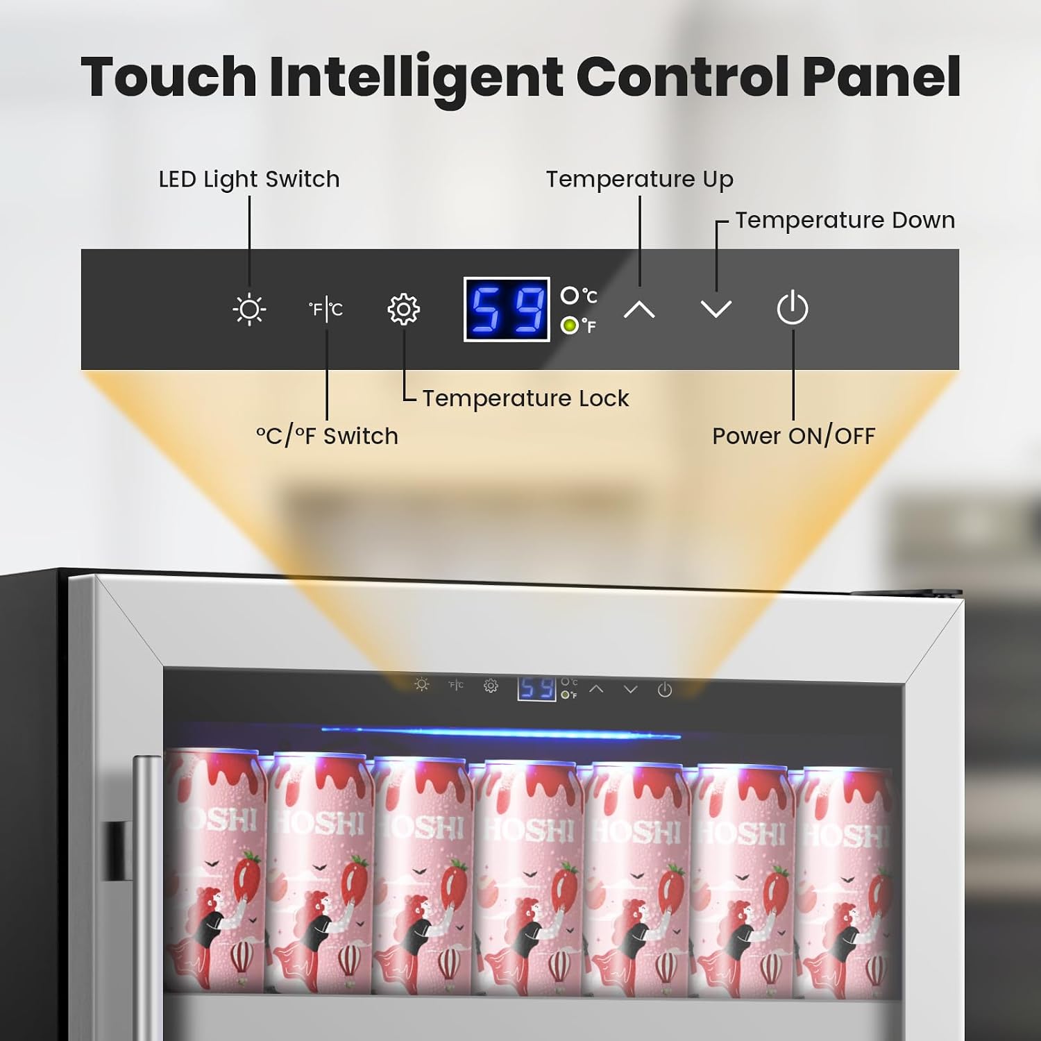 24 Inch Beverage Refrigerator,190 Cans Freestanding/Under Counter Beverage Fridge with Glass Door,Air Cooling Wine Beverage Cooler with Reversible Door,Memory Function for Wine,Beer and Soda