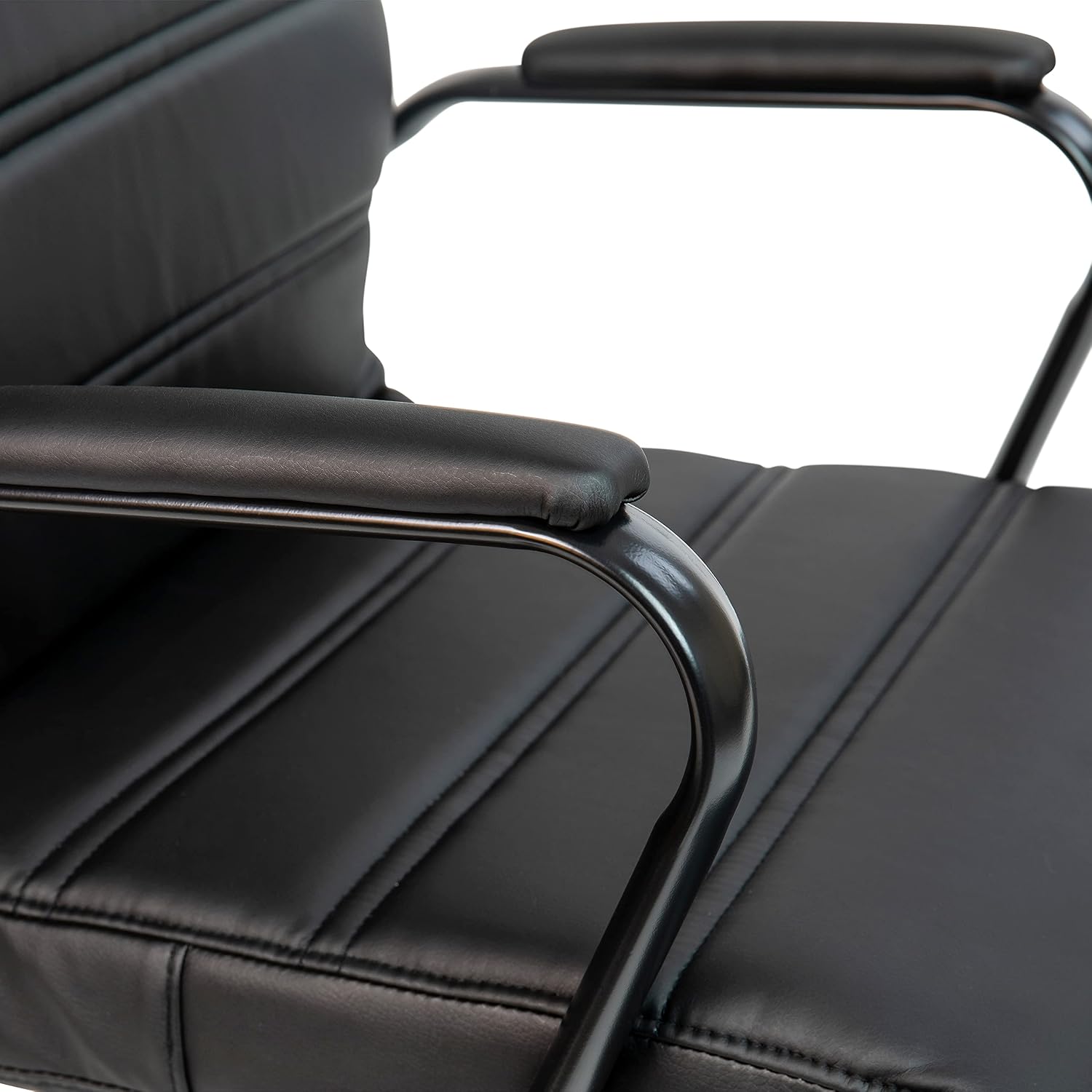 Flash Furniture Whitney Mid-Back Swivel LeatherSoft Desk Chair with Padded Seat and Armrests, Adjustable Height Padded Office Chair, Black