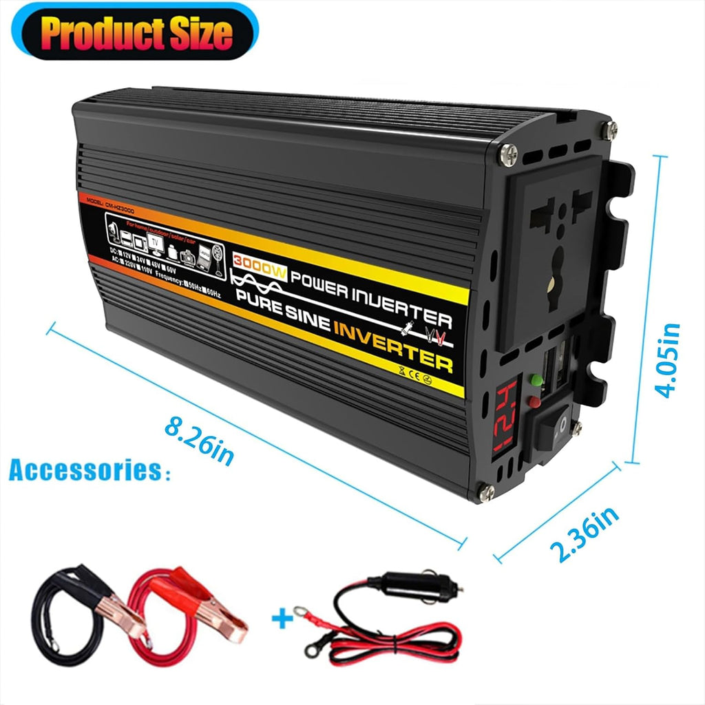 Solar Power System Dual USB 18W Solar Panel + 3000W Pure Sine Wave Power Inverter with Dual LED Display + 30A Solar Charge Controller Solar System Package