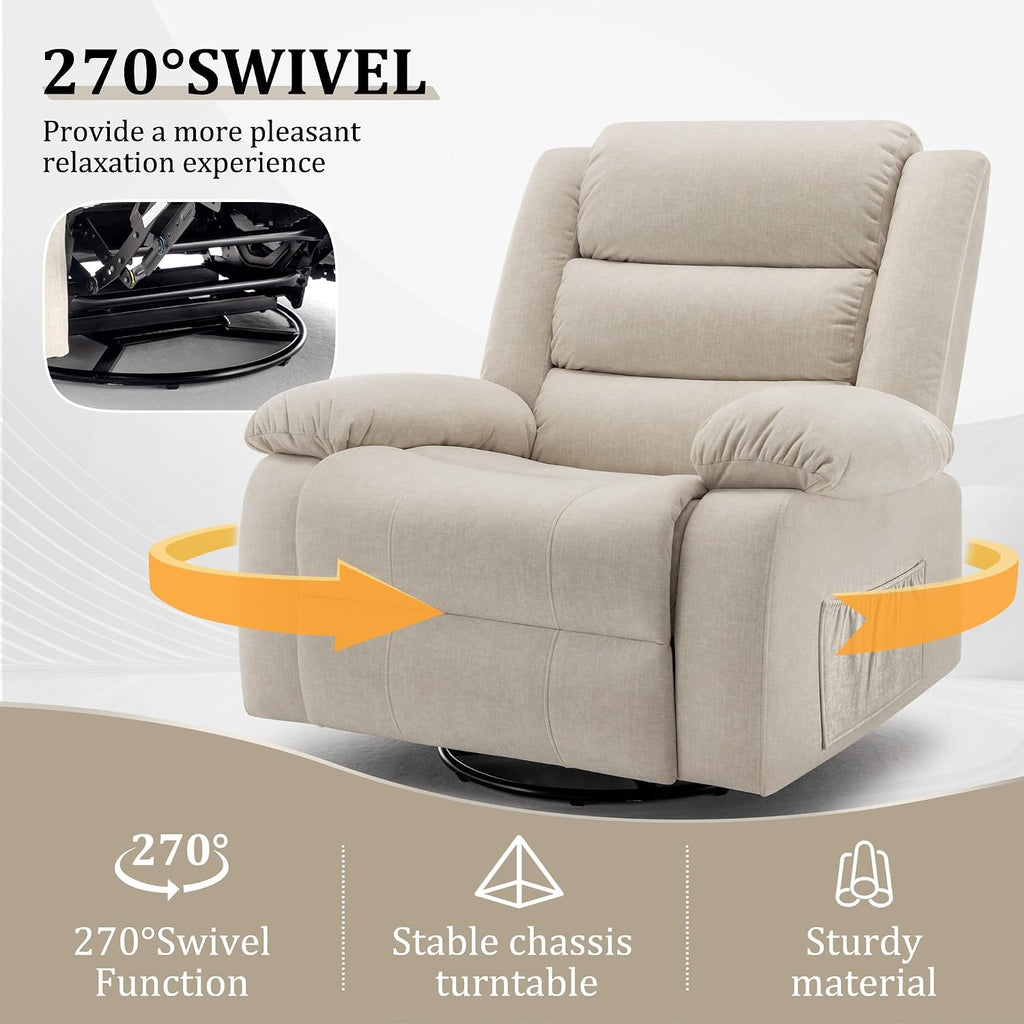 Korser Power Recliner Chair, Electric Rocker Recliner with Massage and Heat, 270° Swivel Glider, Oversized Wide Seat with USB Port, Cashmere Nursery Chair for Living Room, Beige