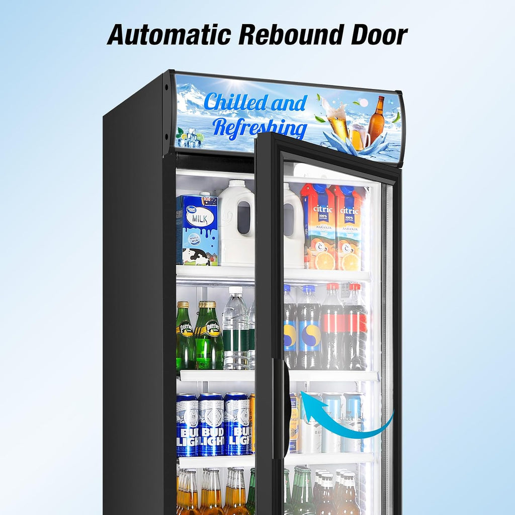 Commercial Beverage Refrigerator, 24 Inch Beverage Fridge, 15 Cu. Ft. Drink Fridge, Display Refrigerator Glass Door, Commercial Display Fridge with Customizable Light Box for Shops, Restaurants, Bars