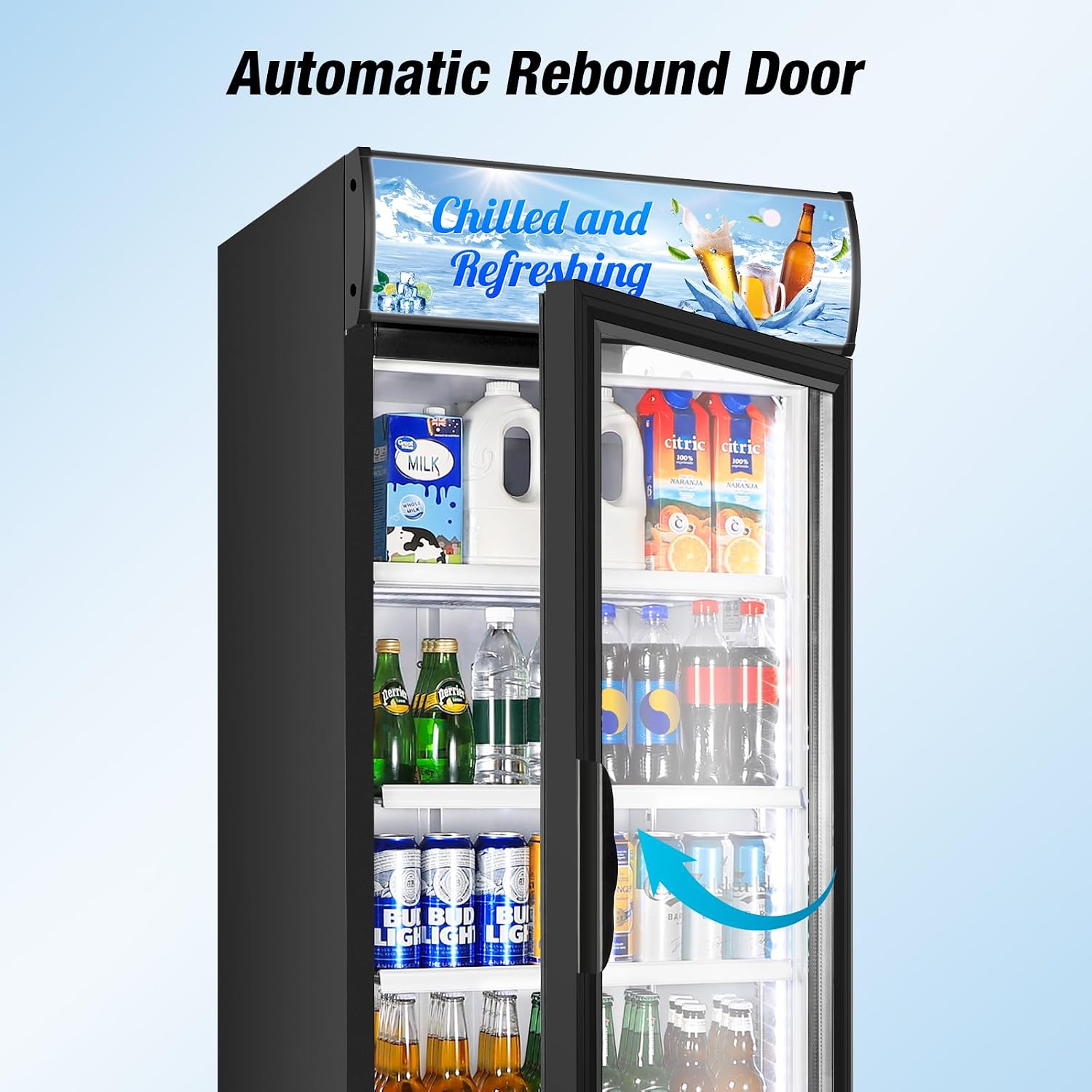 Commercial Beverage Refrigerator, 24 Inch Beverage Fridge, 15 Cu. Ft. Drink Fridge, Display Refrigerator Glass Door, Commercial Display Fridge with Customizable Light Box for Shops, Restaurants, Bars
