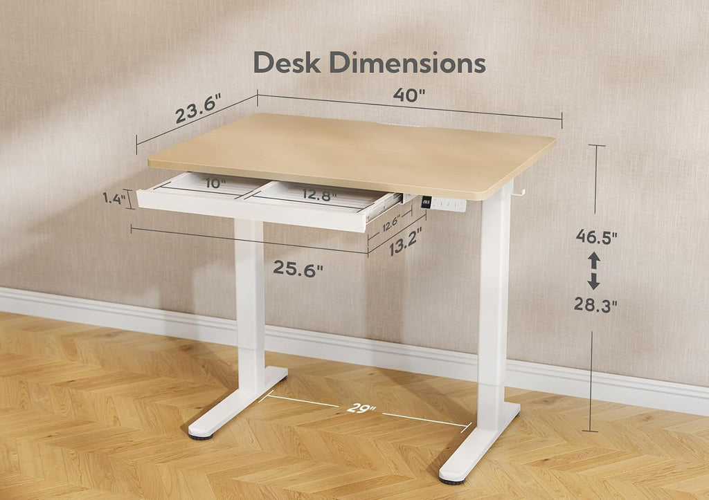 Claiks Standing Desk with Drawers, Stand Up Electric Standing Desk Adjustable Height, Sit Stand Desk Computer Workstation, 40 Inch, Nature