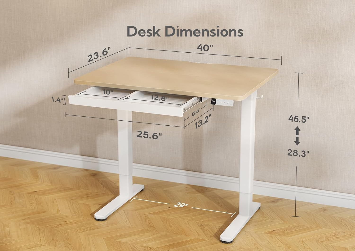 Claiks Standing Desk with Drawers, Stand Up Electric Standing Desk Adjustable Height, Sit Stand Desk Computer Workstation, 40 Inch, Nature