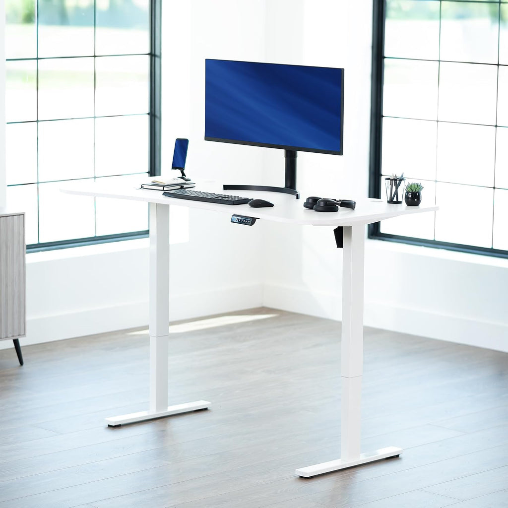 VIVO Electric 63 x 32 in Standing Desk, Memory Height Adjustment, 1B Series, Holds 220 lbs, White Top White Frame, DESK-KIT-1W1W