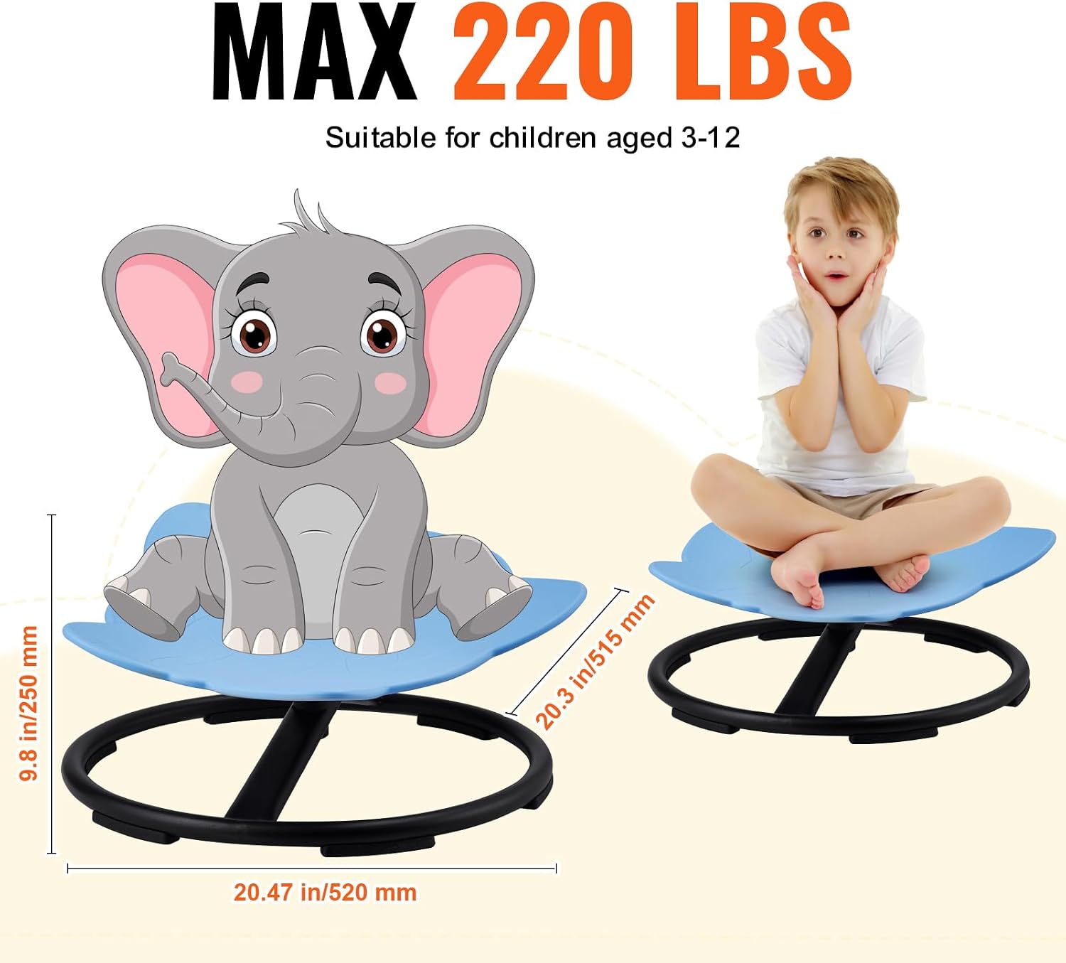Happybuy Elephant Kids Swivel Chair - 220 LBS Capacity, 360° Spinning, Non-Slip Base, for Balance & Focus, Blue Toddler Chair