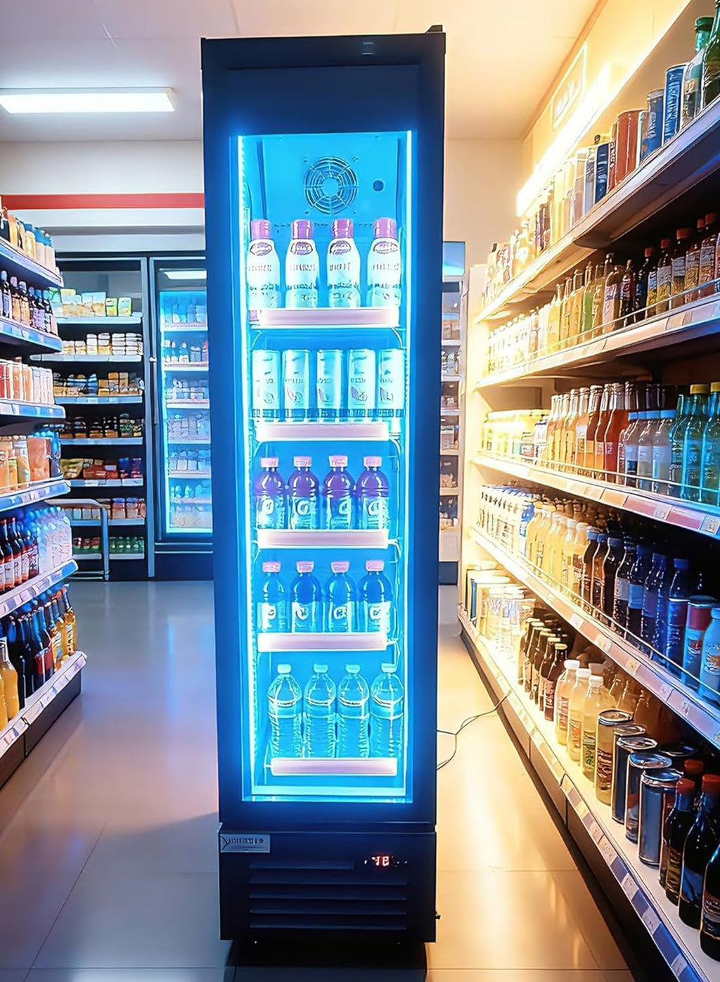 Commercial Beverage Refrigerator Display Fridge,Slim Single Glass Door Merchandiser Drink Cooler with LED Light Adjustable Shelves,ETL Sanitation,6 Cu Ft,16.15' Wide