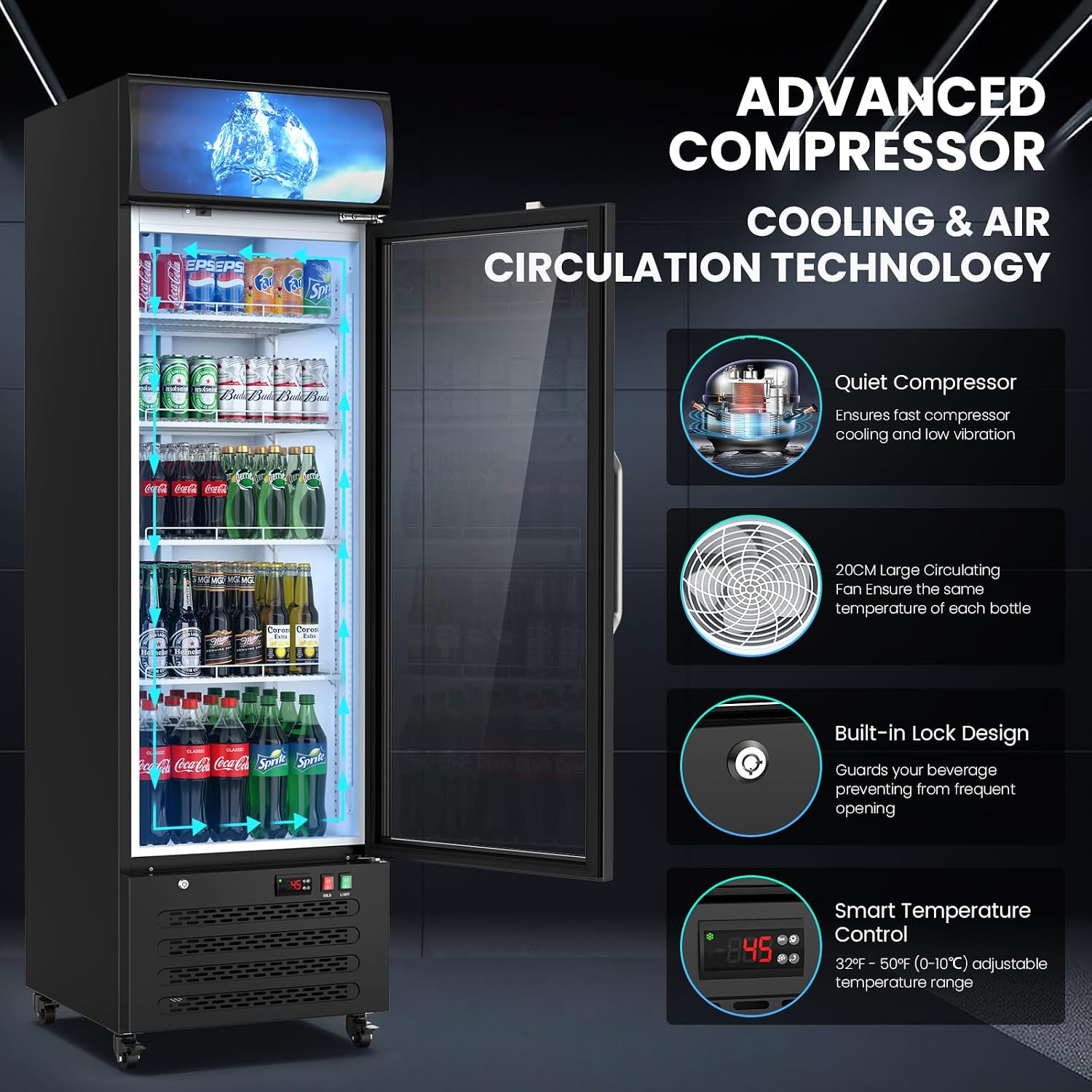 Mojgar 2.4 Cu Ft Commercial Merchandiser Refrigerator for Beverage,Glass Door Upright Display Fridge with Front LED Light,Large Freestanding Business Cooler for Shop,Restaurant,Apartment,etc
