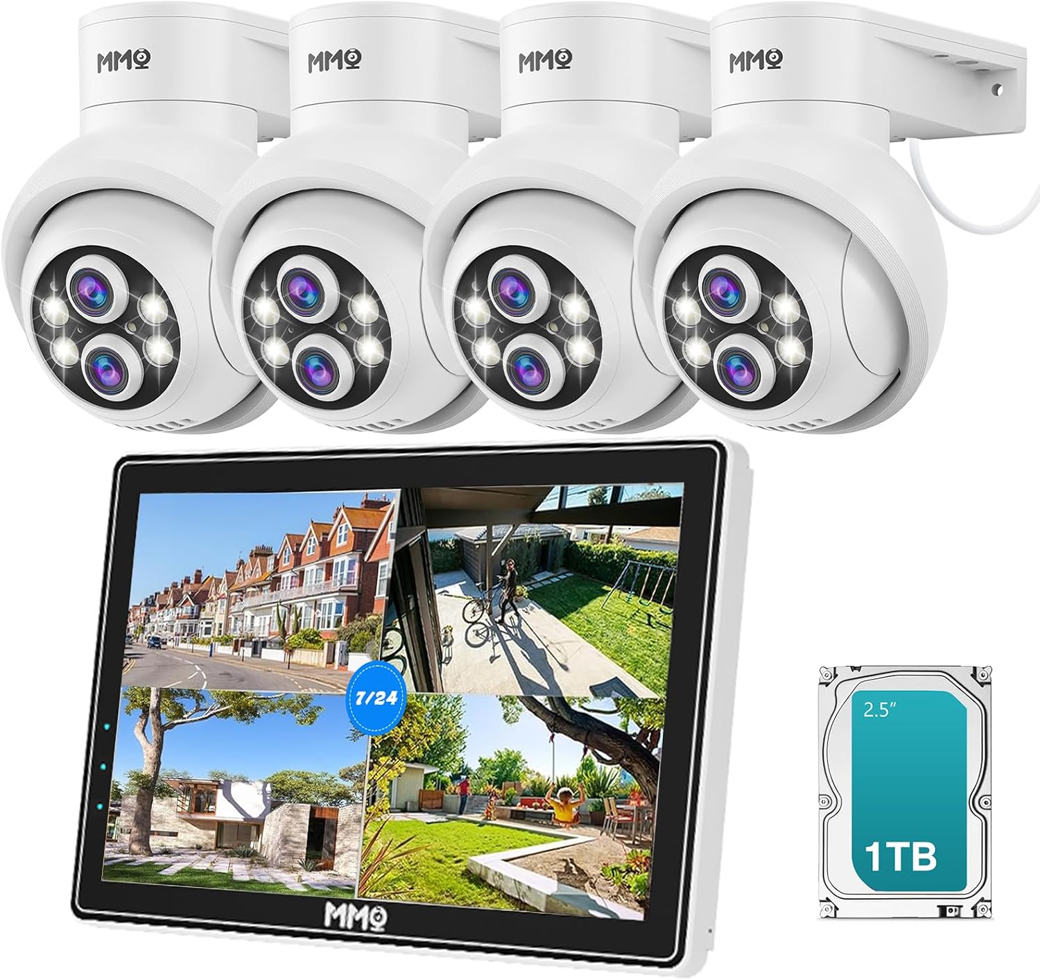 【Wireless Pro,10X Zoom】Wireless Security Camera System with 10.1inch LCD Monitor,5G/2.4G,4PCS 2K Dual Lens Outdoor Security Cameras with 1TB HDD,10CH, PTZ,Auto Tracking, Color Night Vision, 2-Way Talk