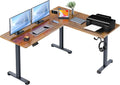 63' L Shaped Standing Desk,Electric Height Adjustable Corner Stand Up Desk, Ergonomic Sit Stand Home Office Computer Desk with Splice Board (Brown)