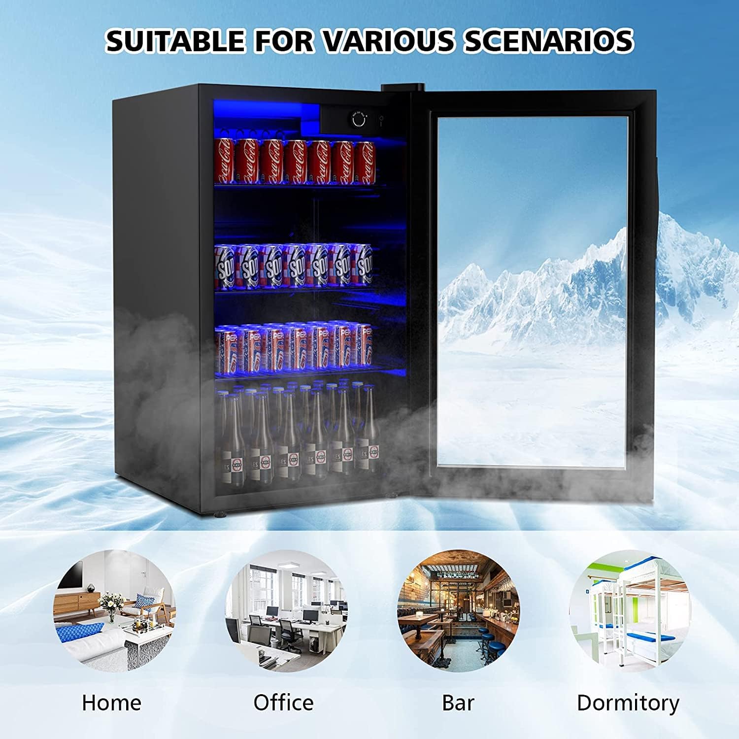 COSTWAY Beverage Refrigerator, 3.2 Cubic Foot Capacity, 120 Can Beverage Cooler with LED Light, Adjustable Thermostat, Removable Shelves, Perfect for Soda, Beer or Wine, Small Drink Dispenser Machine