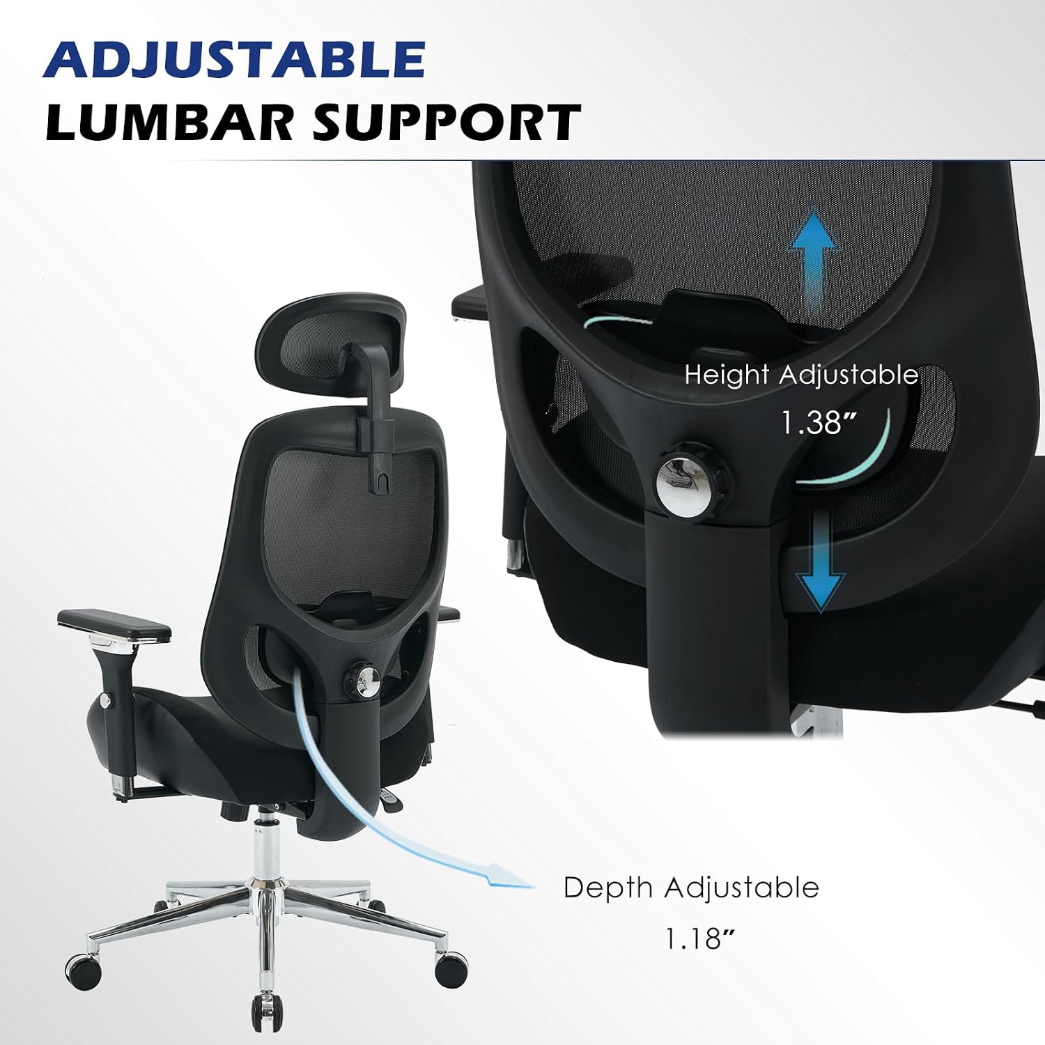 BOSMILLER 700lbs Big and Tall Office Chair with Wide Thick Seat Cushion for Sitting All Day,Ergonomic Mesh Desk Chair with Adjustable Lumbar Support and Headrest for Heavy People,4D Armrests