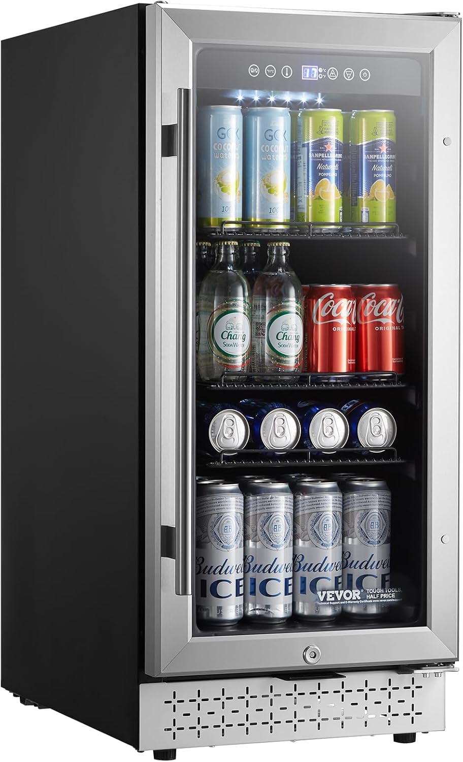 VEVOR Beverage Refrigerator Cooler, 88 Can Beverage Fridge, Mini Fridge with Glass Door, Adjustable Shelves, Digital Temperature Control, Built-in or Freestanding Soda Beer Fridge for Home Office Bar