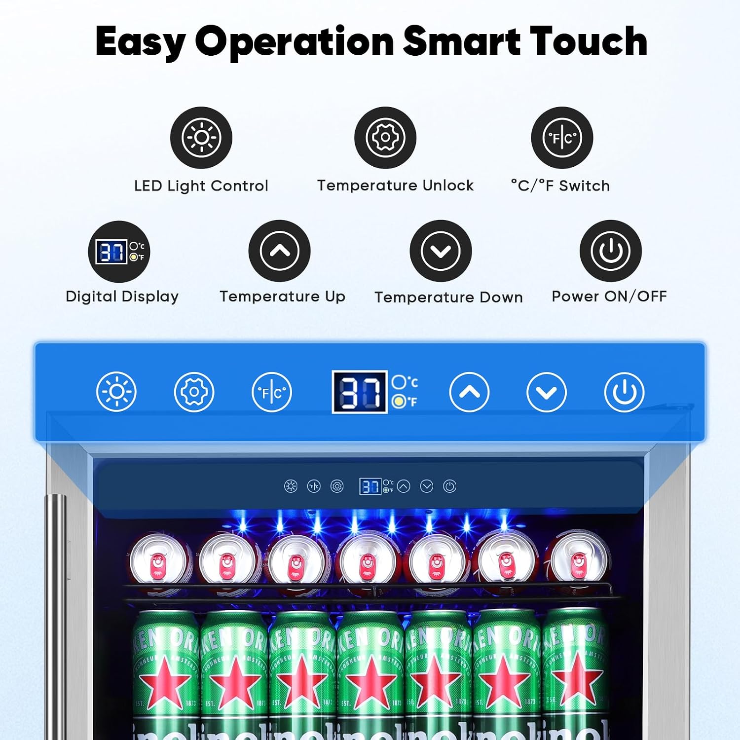 ORYMUSE 24' Beverage Refrigerator, 180 Can Under Counter Drink Cooler with Glass Door & Lock, Built-in or Freestanding Mini Fridge with Quiet Compressor Cooling for Beer, Soda & Wine