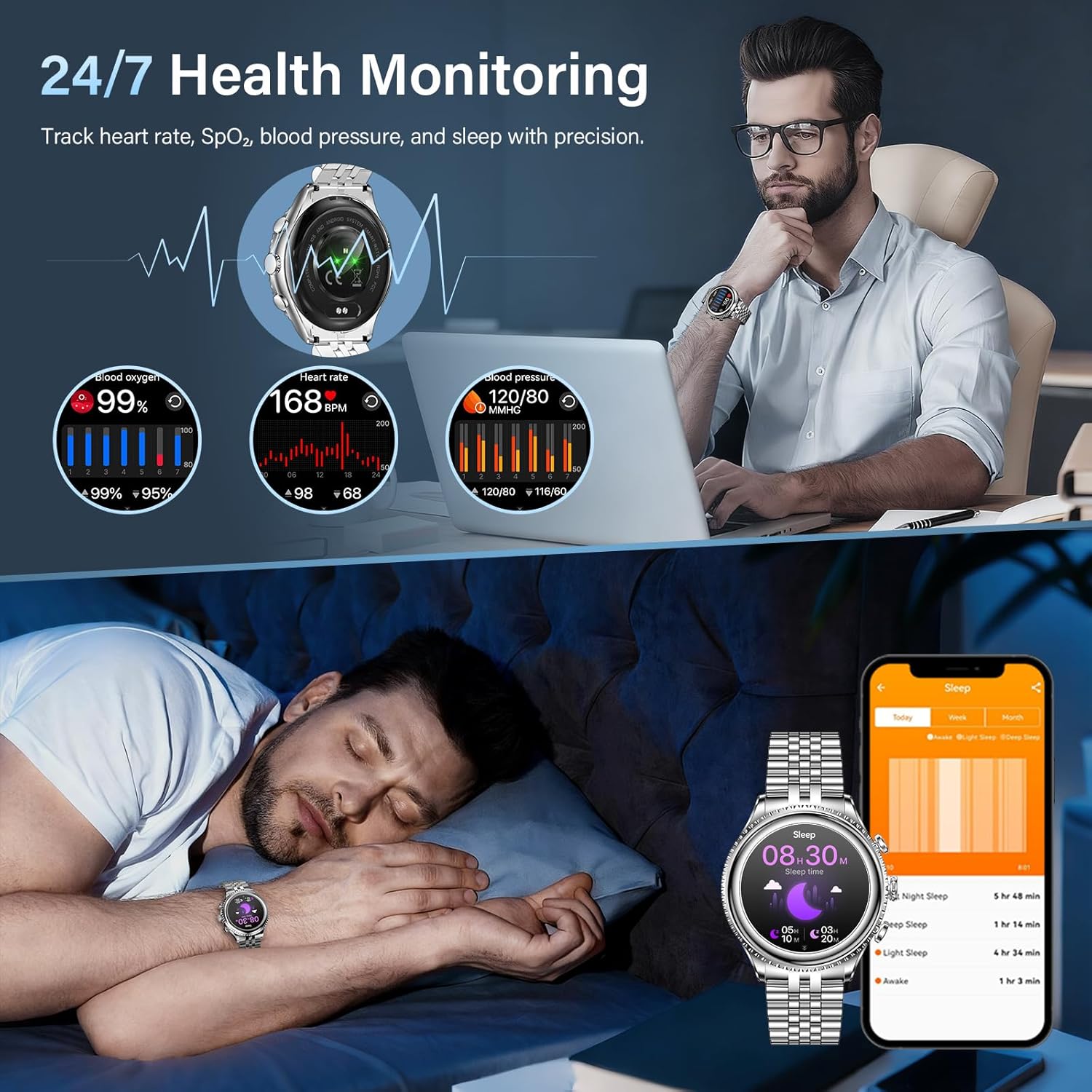 SOUYIE 2026 Smart Watch for Men Answer/Make Call for Android iPhone, 1.32' AMOLED HD Screen Mens Luxury Watch, 1st Heavy Duty Smartwatch Heart Rate Blood Oxygen Blood Pressure Sleep Monitor Pedometer