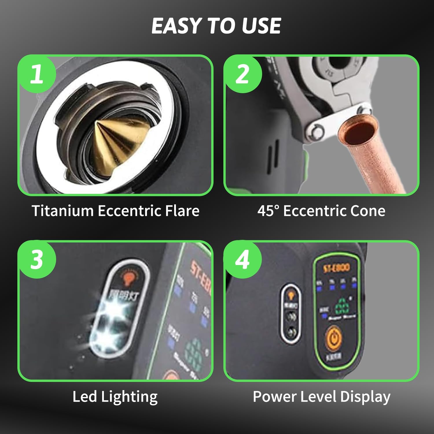 Brake Flaring Tool Kit 1/4' - 3/4' Electric Flaring Tool for Copper Tubing Pipe Precision Flaring Tool HVAC 5 SAE Sizes Clamps 45° Eccentric Cone Flare Gauge Set with 2200mAh Powered Flare Tool Set