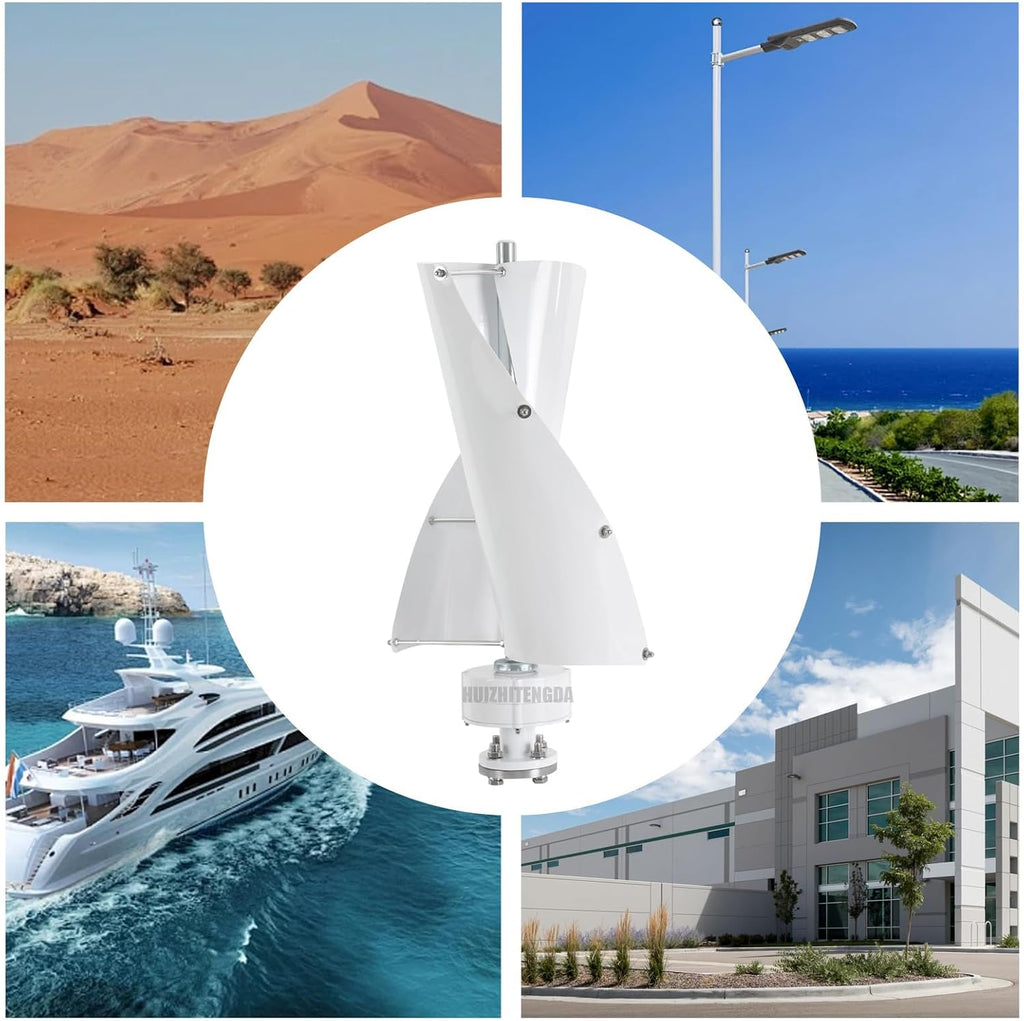 Vertical Spiral Wind Mill Turbine Portable Generator,1000W 12V 24V 48V 2 Blade Household Wind Turbine Generator Free Energy Windmill W/Controller(White)