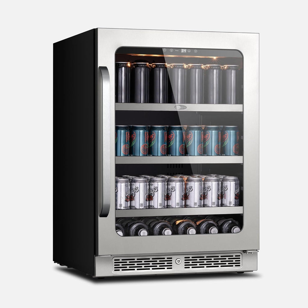Whynter BSR-140SB 24 inch Built-ln 140 Cans Undercounter Stainless Steel Beverage Fridge with Reversible Door, Digital Control, Lock, and Carbon Filter