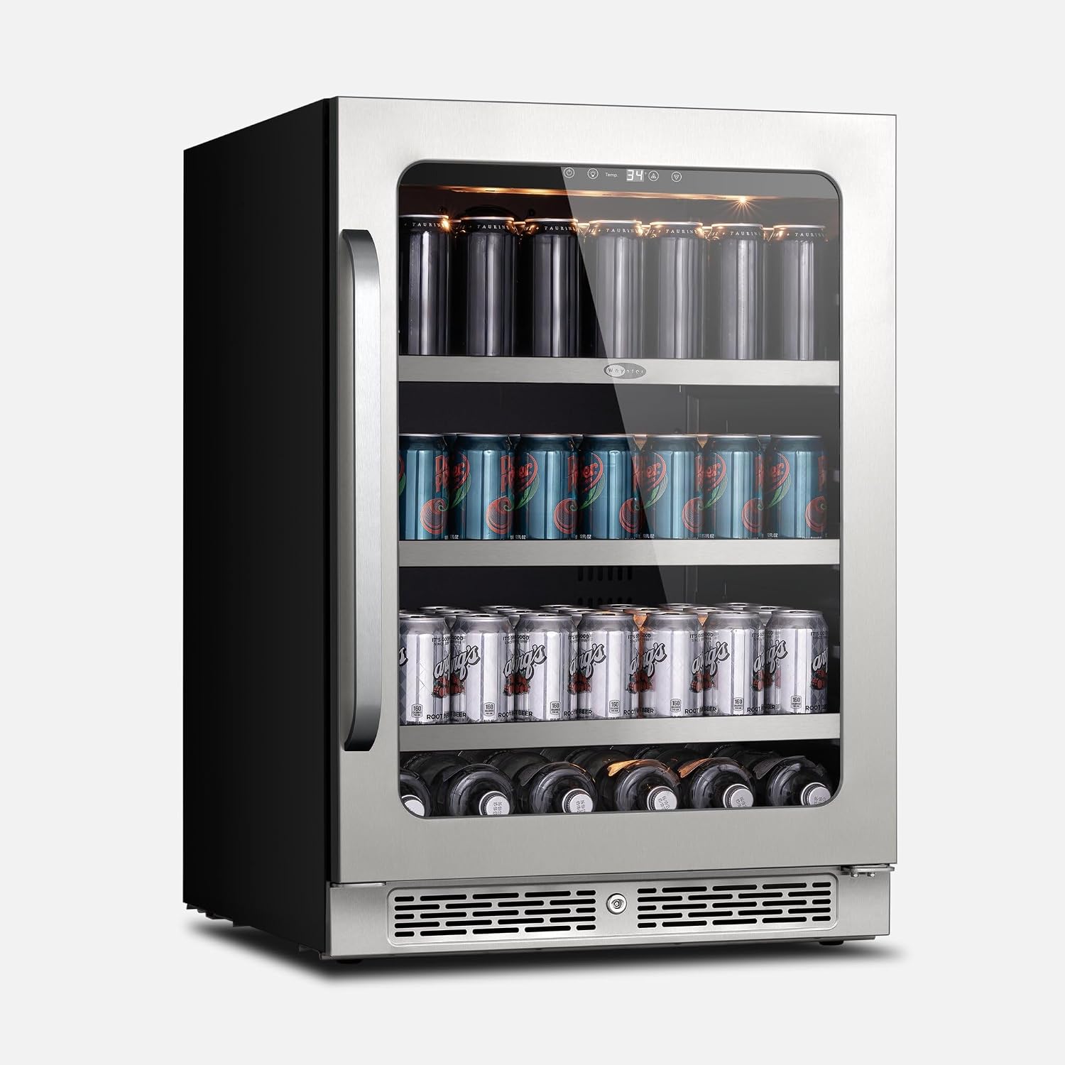 Whynter BSR-140SB 24 inch Built-ln 140 Cans Undercounter Stainless Steel Beverage Fridge with Reversible Door, Digital Control, Lock, and Carbon Filter