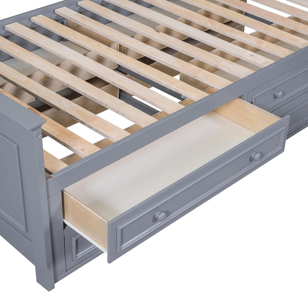 DNYN Twin Size Platform Bed with Storage Drawers(4+6) & Cabinet Headboard for Kids Bedroom,Solid Wood Bedframe w/Wood Slat Support,Super Save Space & No Box Spring Needed, Gray