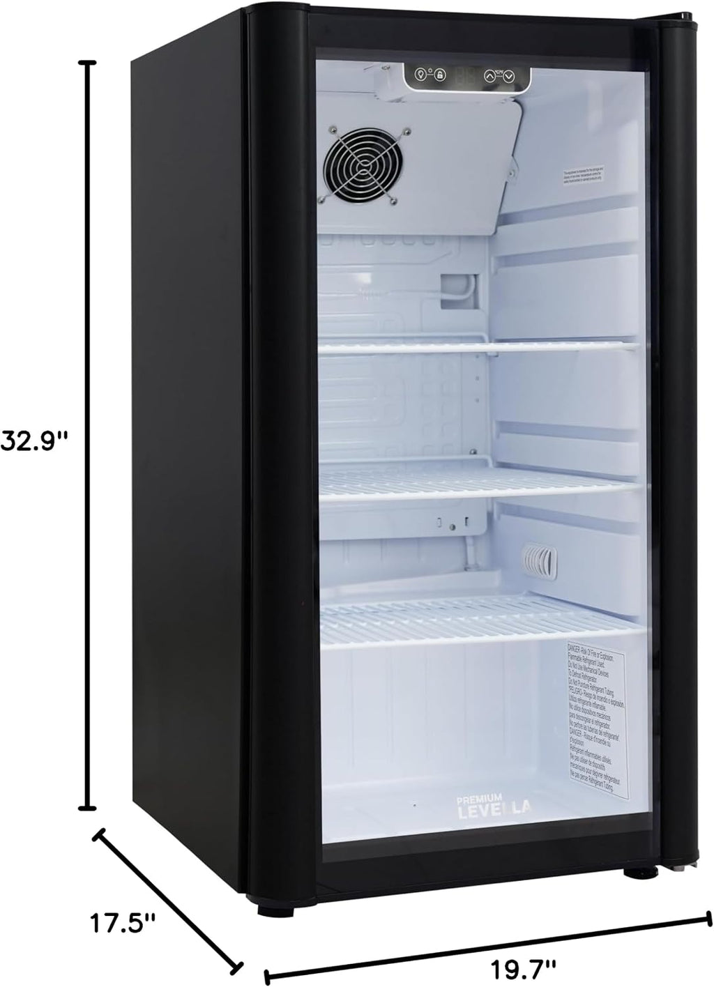 PremiumLevella PRF37DX Glass Door Display Refrigerator 3.1 cu ft Commercial Beverage Cooler Merchandiser - Black