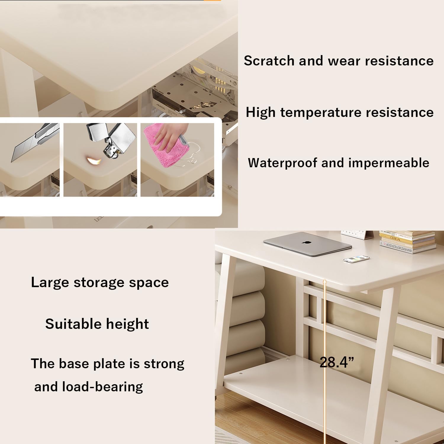 31.5 Inch Office Desk, Rolling Small Computer Desk with Monitor Stand and Storage Shelves, Small Desk for Bedroom & Home Office,Portable writing desk on Wheels for Small Spaces