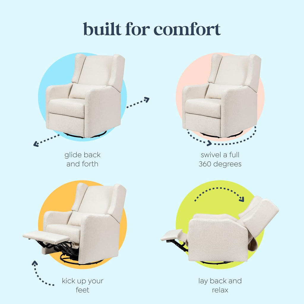 Carter's Arlo Glider Recliner Nursery Chair - Water & Stain Resistant Glider Rocking Chair for Nursery - GREENGUARD Gold, FSC & Certi-PUR US Certified - Cozy Cream Swivel Rocker Recliner Chair