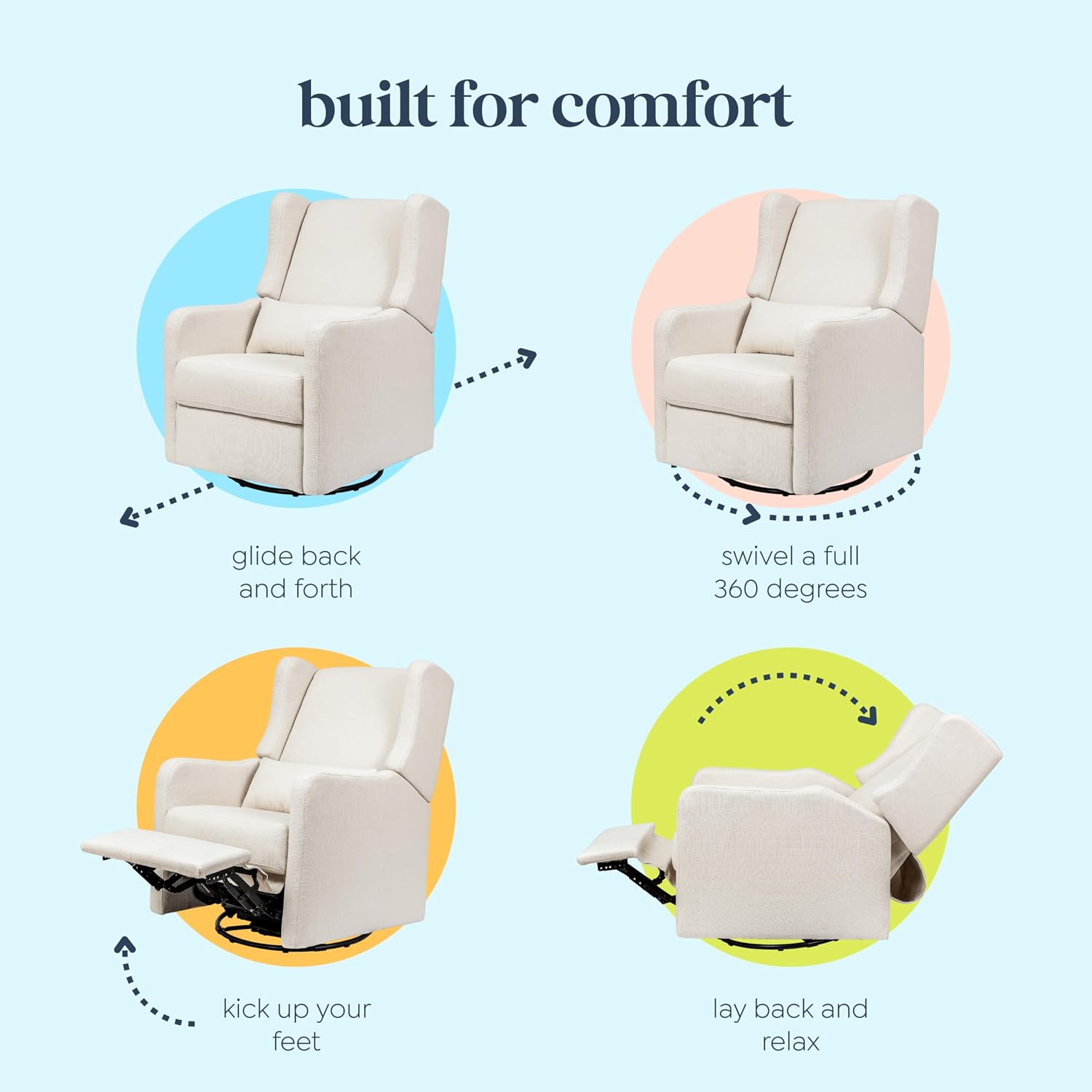 Carter's Arlo Glider Recliner Nursery Chair - Water & Stain Resistant Glider Rocking Chair for Nursery - GREENGUARD Gold, FSC & Certi-PUR US Certified - Cozy Cream Swivel Rocker Recliner Chair
