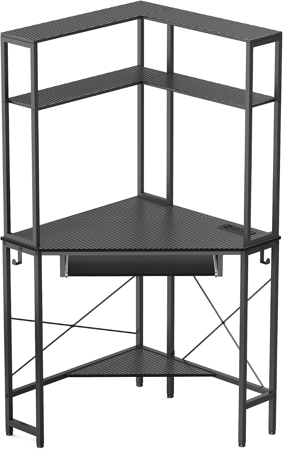 Corner Desk with Hutch and LED Lights, Corner Computer Desk with Keyboard Tray and Monitor Stand, Small Computer Desk for Small Spaces, Home Office（Carbon Black）