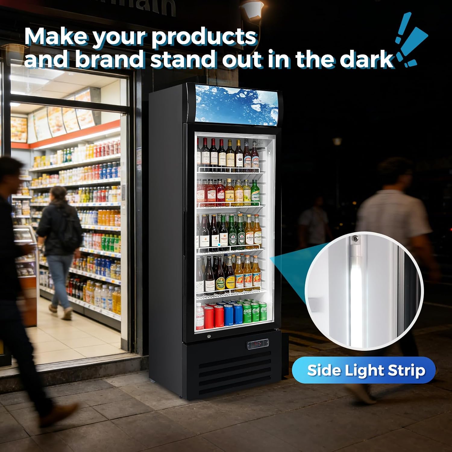 12.5 Cu Ft Commercial Beverage Refrigerator with 1 Glass Doors - Upright Drink Cooler Merchandiser with LED Light Display, 4 Adjustable Shelves, Black, ETL Approved for Business & Retail