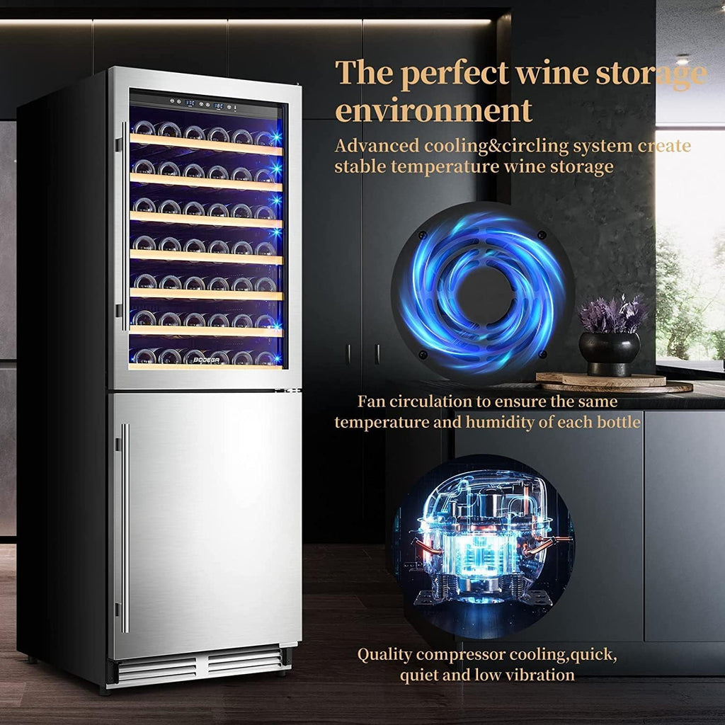 BODEGA 24 Inch Wine and Beverage Refrigerator Cooler,Dual Zone Wine Fridge with Memory Temperature Control 77 Bottles and 180 Cans,Built-In or Freestanding 2-in-1 Wine Cooler for Home Bar Kitchen
