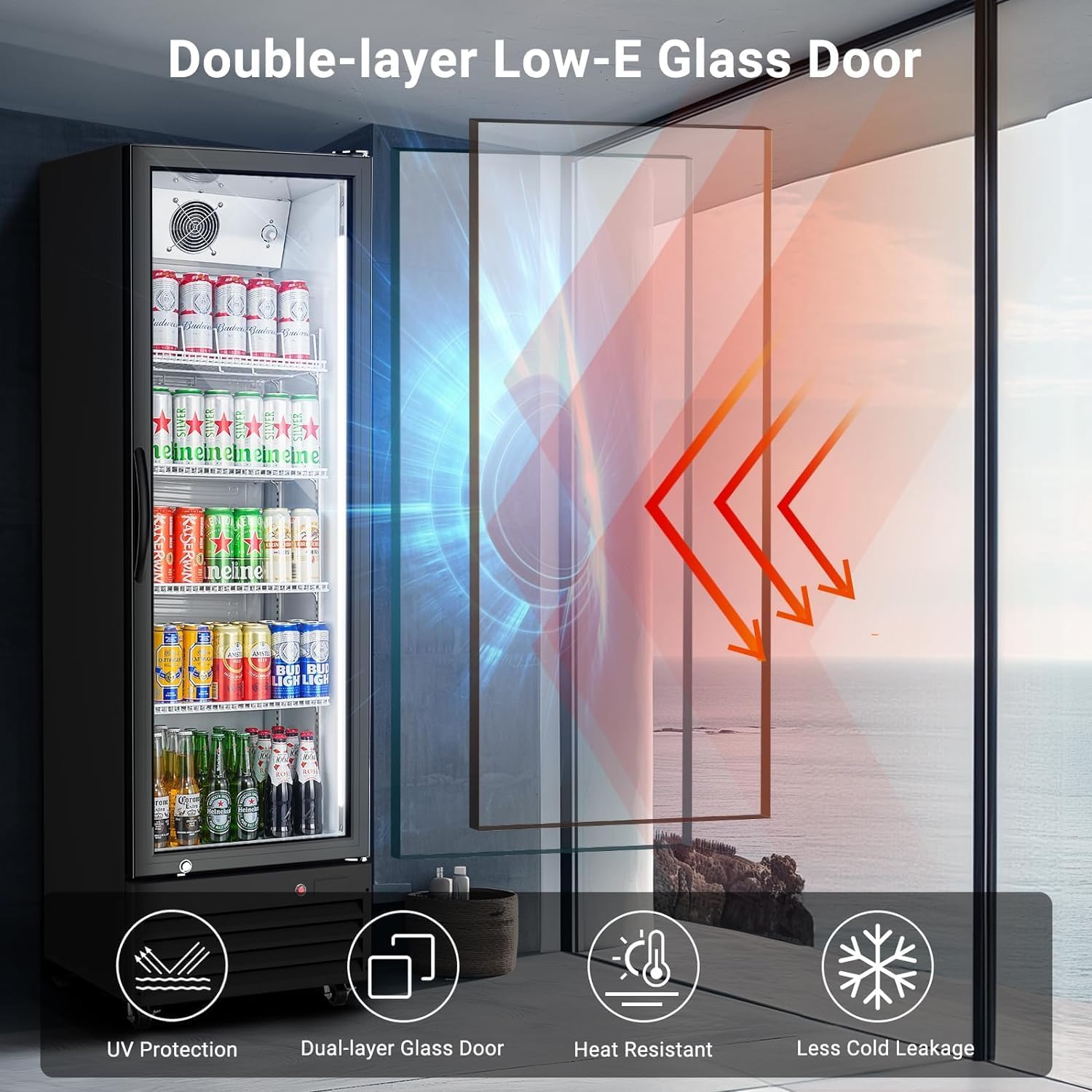 BODEGA BODEGACOOLER Glass Door Commercial Drink Refrigerator,12.5 Cu.Ft Display Merchandiser Refrigerator,Upright Commercial Beverage Display Drink Cooler with Soft LED Light,Adjustable Shelves,Black