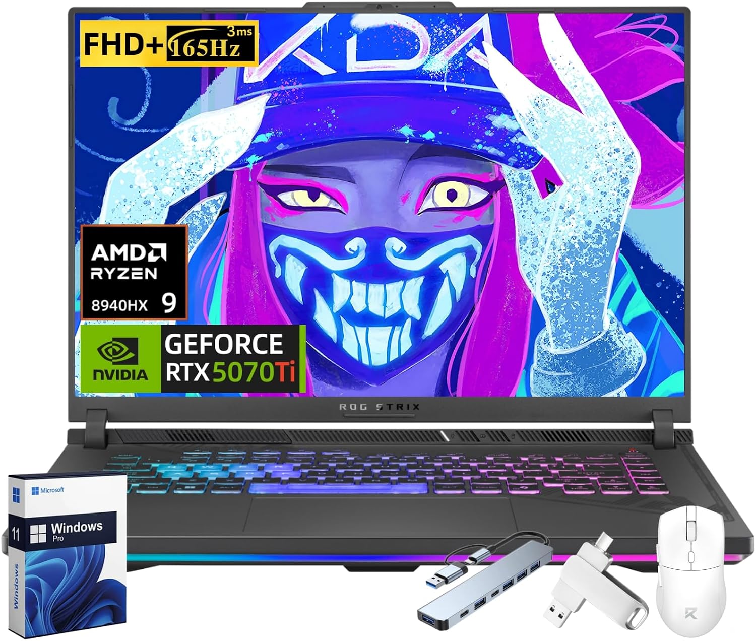 ASUS ROG Strix G16 Gaming Laptop, AMD Ryzen 9 8940HX (Turbo 5.3GHz), NVIDIA RTX 5070Ti 12GB GDDR7, 16' FHD WUXGA 165Hz Nebula Display, 32 GB DDR5, 2 TB SSD, Windows 11 Pro, Accessories