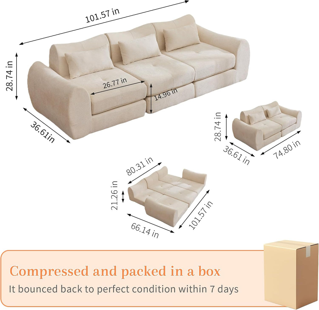 MAXMAXX 102' Modular Sectional Cloud Sofa,4-in-1 Folding Convertible Sofa Bed, Floor Boneless Couch, Modular Cushion Couch,Suitable for Living Room,Bedroom and Recreation Room(Beige)