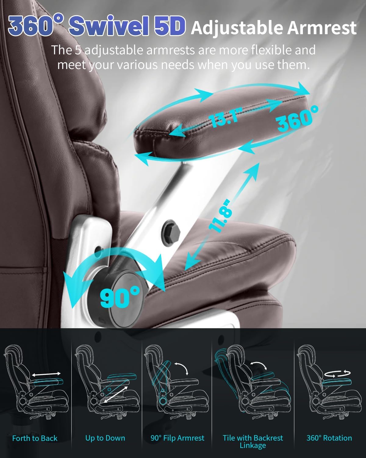 800LBS Big and Tall Office Chair for Heavy People, Heavy Duty Executive Chair with High Back, Extra Wide Seat and Adjustable Lumbar, Large Computer Desk Chair with 5D Flip Arms for Home Office