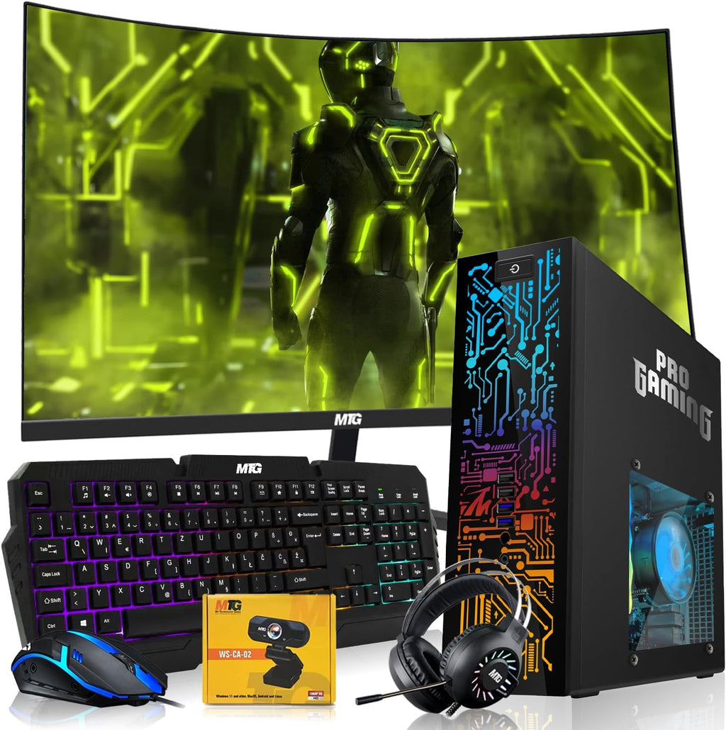 HP Black Desktop Computer PC–Intel Core i5,16GB ARGB RAM,512GB SSD,GT-1030 Graphic Card,27 Inch Curved Monitor,RGB KBM with AI Copilot Key,RGB Headphone,Webcam,Windows 11 (Renewed