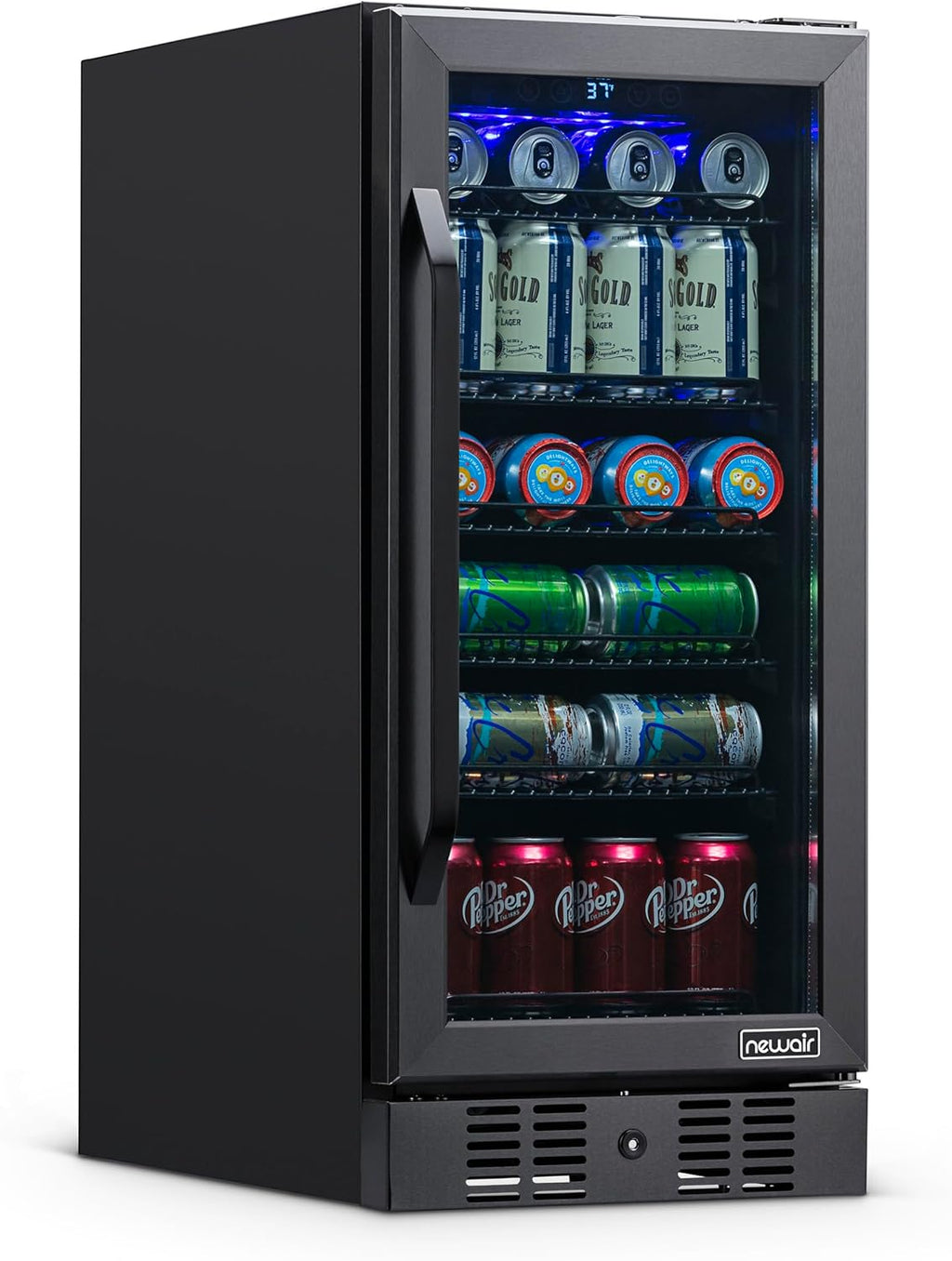 NewAir 96 Can Built-In Beverage Refrigerator | 15' Small Mini Fridge for Bedroom, Home Bar or Office | Quiet Cooling & Precise Temperature Control | Black Stainless Steel