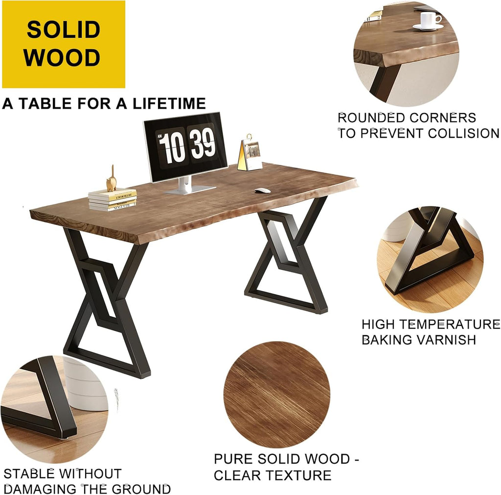 Sihtengxxhongs Rustic Brown 55-inch Solid Wood Computer Desk - Modern Gaming Workbench for Home Office, Modern Simple Design, Ideal for Study, Writing, Dining