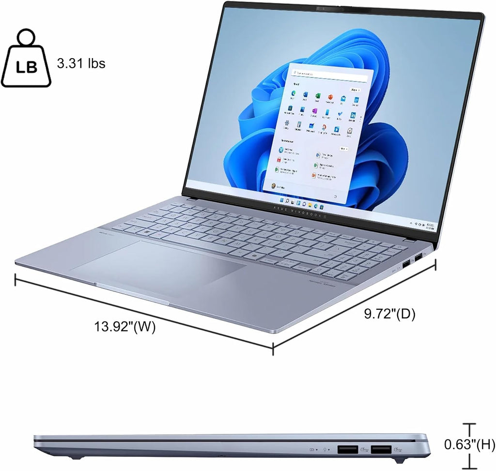 ASUS Vivobook S16 AI PC Laptop 16' 2.8k OLED 120Hz (600nits, 100% DCI-P3) Intel 16-core Ultra 9 285H 32GB RAM 4TB SSD Backlit for Creator Designer Business Professional Win11 ICP Hub