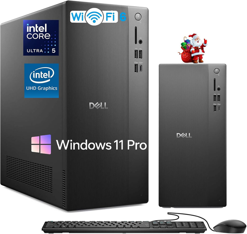 Dell ECT1250 slim tower desktop computer, Intel Core Ultra 5-225, 32GB DDR5 RAM, 1TB SSD, Wi-Fi 6, Windows 11 Pro, black