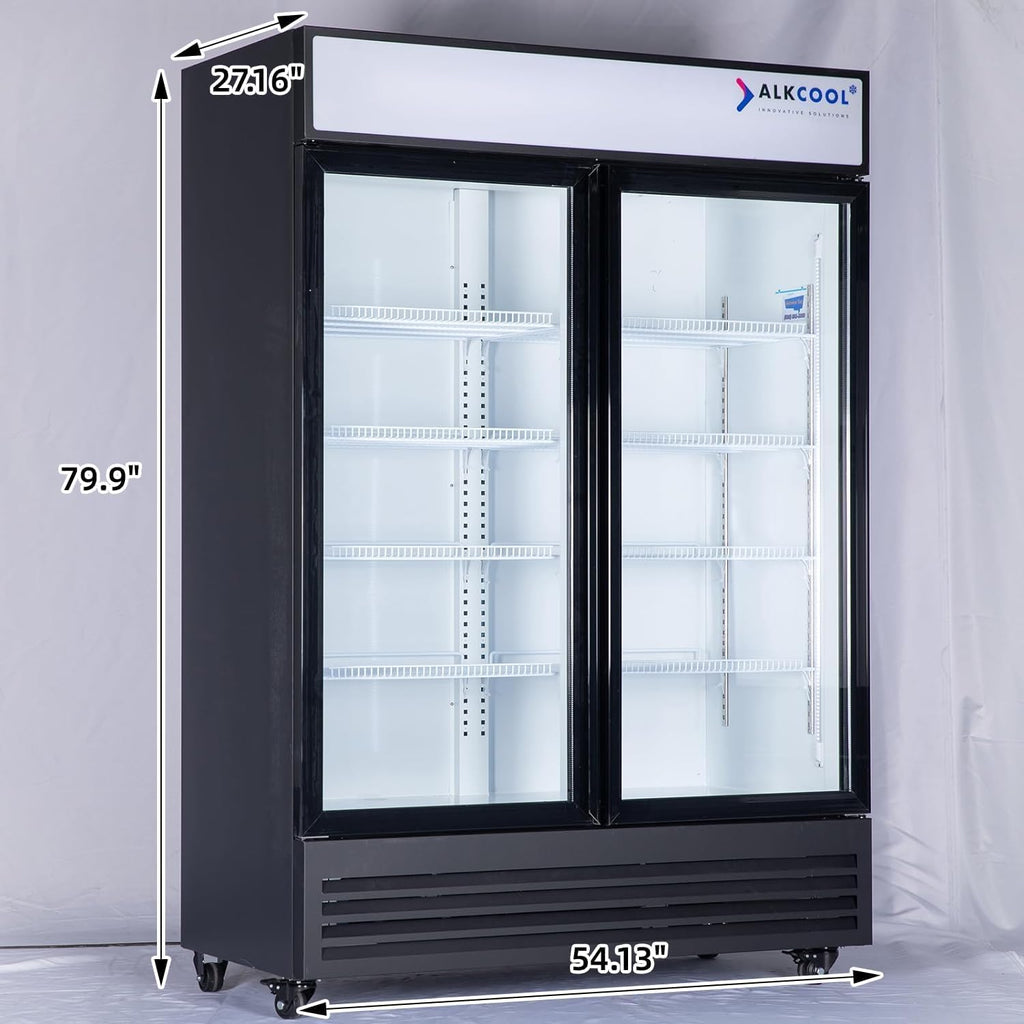 Commercial Flower Beverage Refrigerator Floral Display Fridge,Two Glass Door Drink Cooler with LED Light Adjustable Shelves,ETL Sanitation,46 Cu Ft,54' Wide,Wheels Included