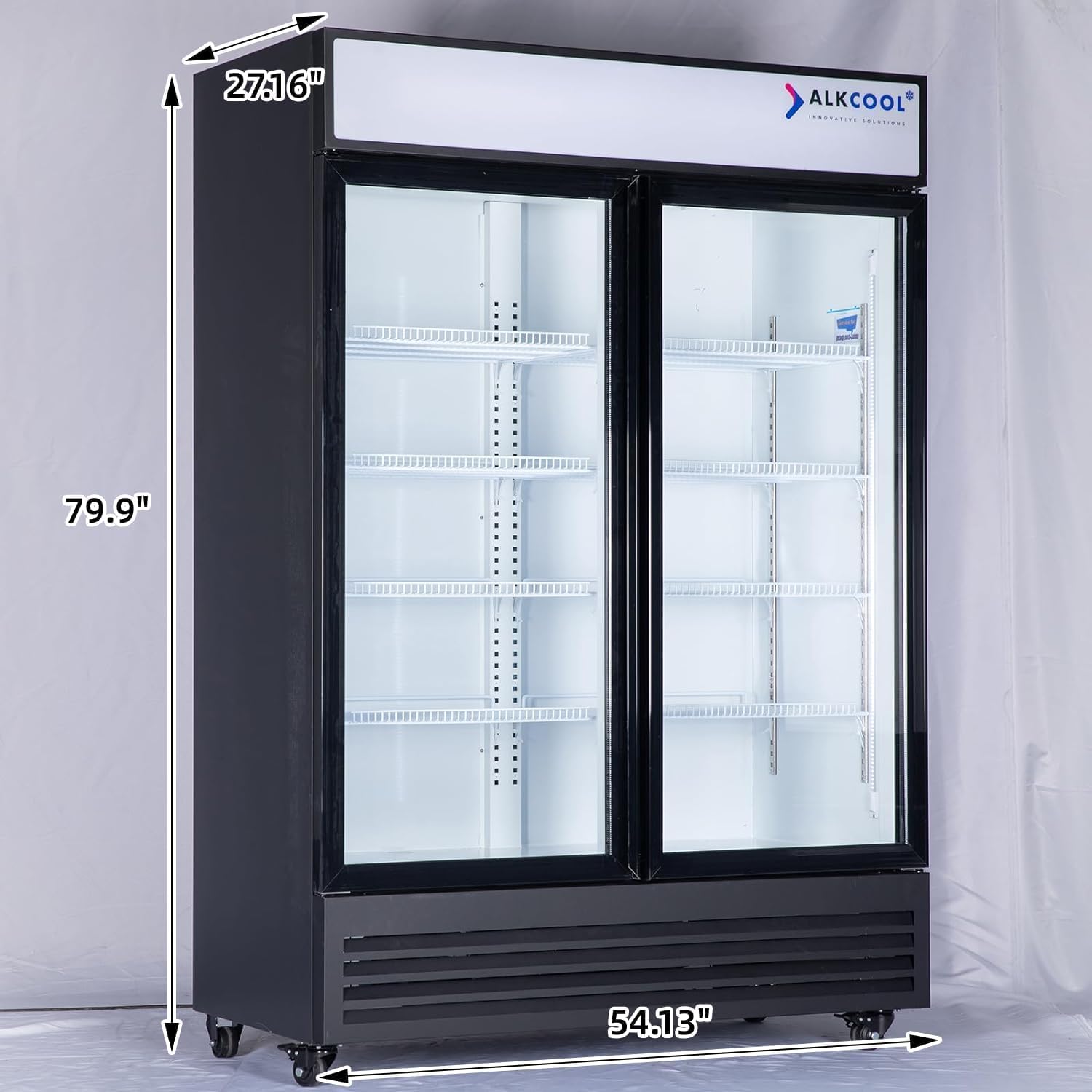 Commercial Flower Beverage Refrigerator Floral Display Fridge,Two Glass Door Drink Cooler with LED Light Adjustable Shelves,ETL Sanitation,46 Cu Ft,54' Wide,Wheels Included